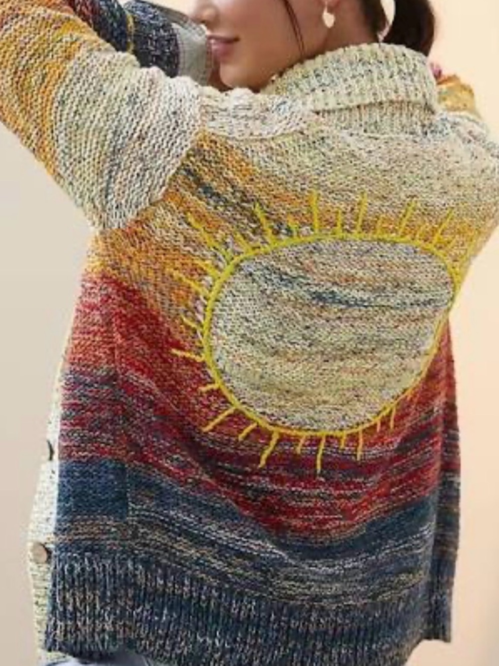 Anthropologie Pilcro Sunset Ombre Shawl Cardigan Sweater Chunky Knit Boho Size L
